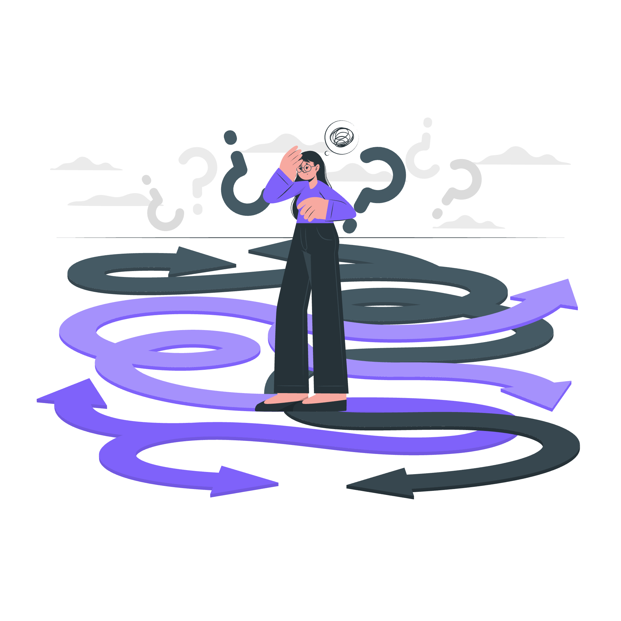 Illustration: overwhelmed by scattered paths and uncertainty before Studyleap